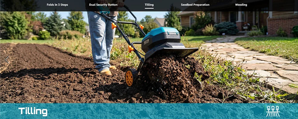 Seesii 40V 12"Electric Tiller Cultivator Lawn Weeding Soil Cultivation Cordless Rototiller for Garden for Makita 18V battery pin
