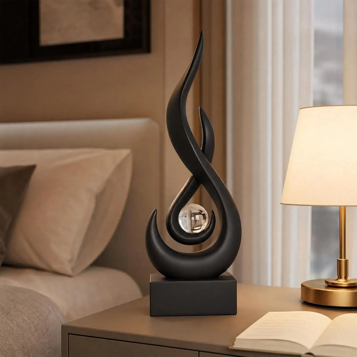 Modern Golden Flame Abstract Sculpture for Home Decor and Living Room