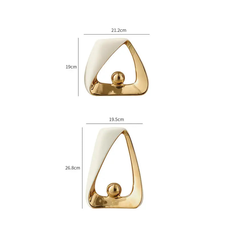 Ceramic Crafts Statues Abstract Ornaments Decorative Figurines Geometric Triangles Golden Ball Skeleton Sculpture Home Decor