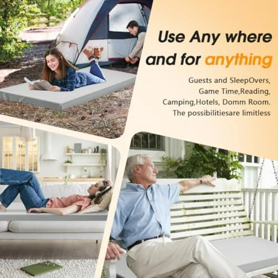 Camping Cot Mattress: 2in Memory Foam Sleeping Pad for Outdoor Use, Soft Warm Gray Non-Slip Topper with Retaining Edge, Portabl