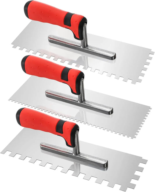 3-Piece Stainless Steel Trowel Set for Tile, Cement, Drywall, Plastering, Floor Tiling Installation - Masonry Hand Tool Kit