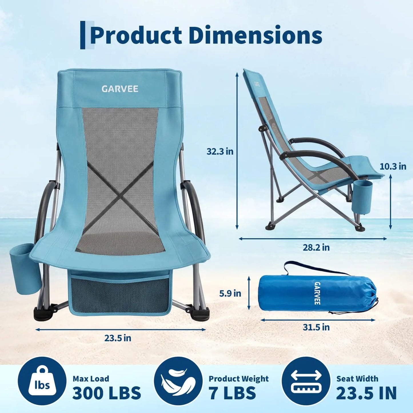 High Back Beach Chair,Folding Beach Chairs, Extra Wide Seat Chair with Cup Holder, Storage Pocket & Carry Bag for Camping Travel