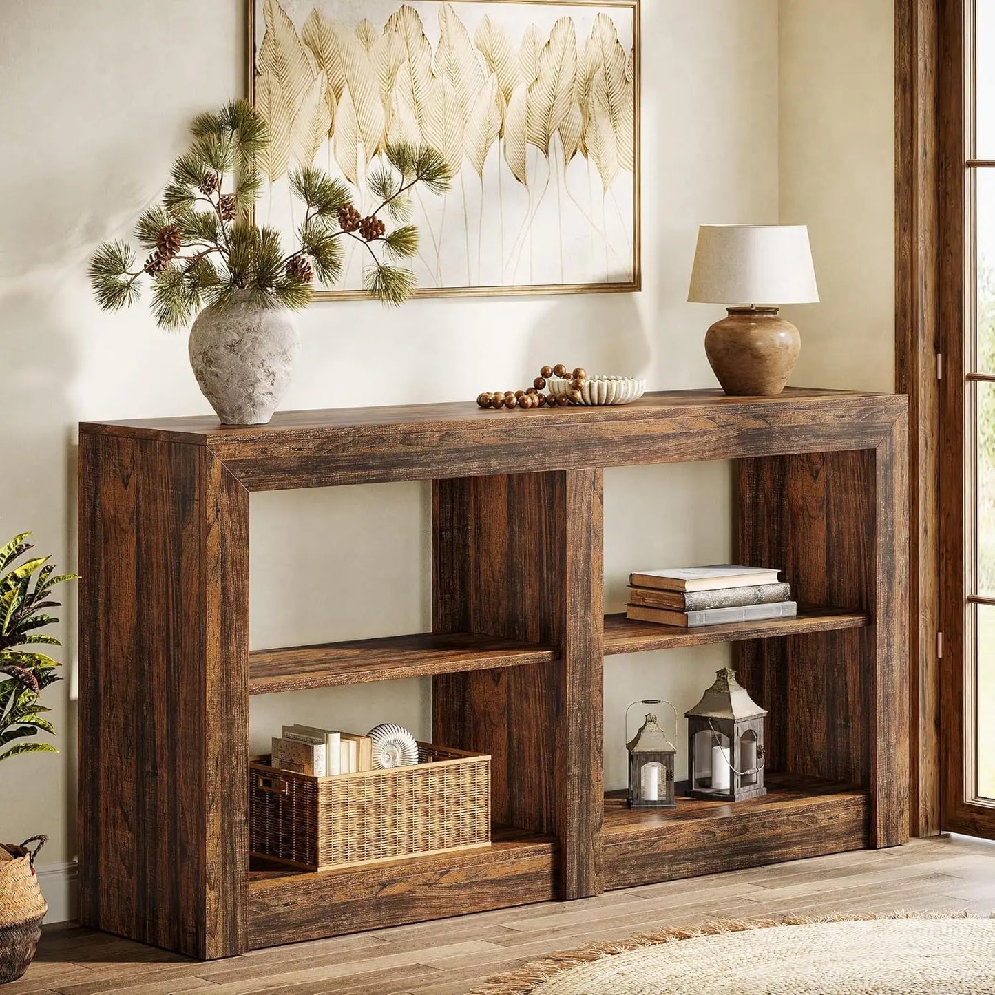Farmhouse Console Table, Hallway Table for Entryway, Wood Console Behind Couch for Living Room, Hallway, Foyer, Oak