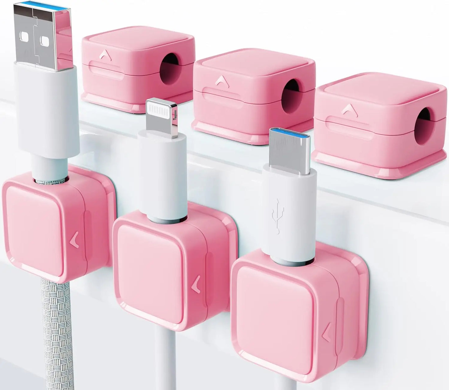 8-pack magnetic desk cable clamp management, strong adhesive wire charger holder for the nightstand