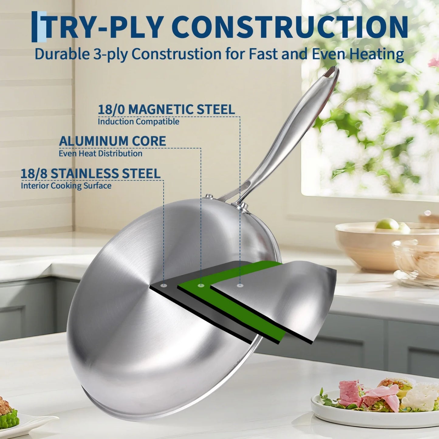 3 Ply Stainless Steel 11-Piece Cookware Set with Lids, Pots and Pans Kitchen Set,Frying Pans, Saute Pan & Stock Pot
