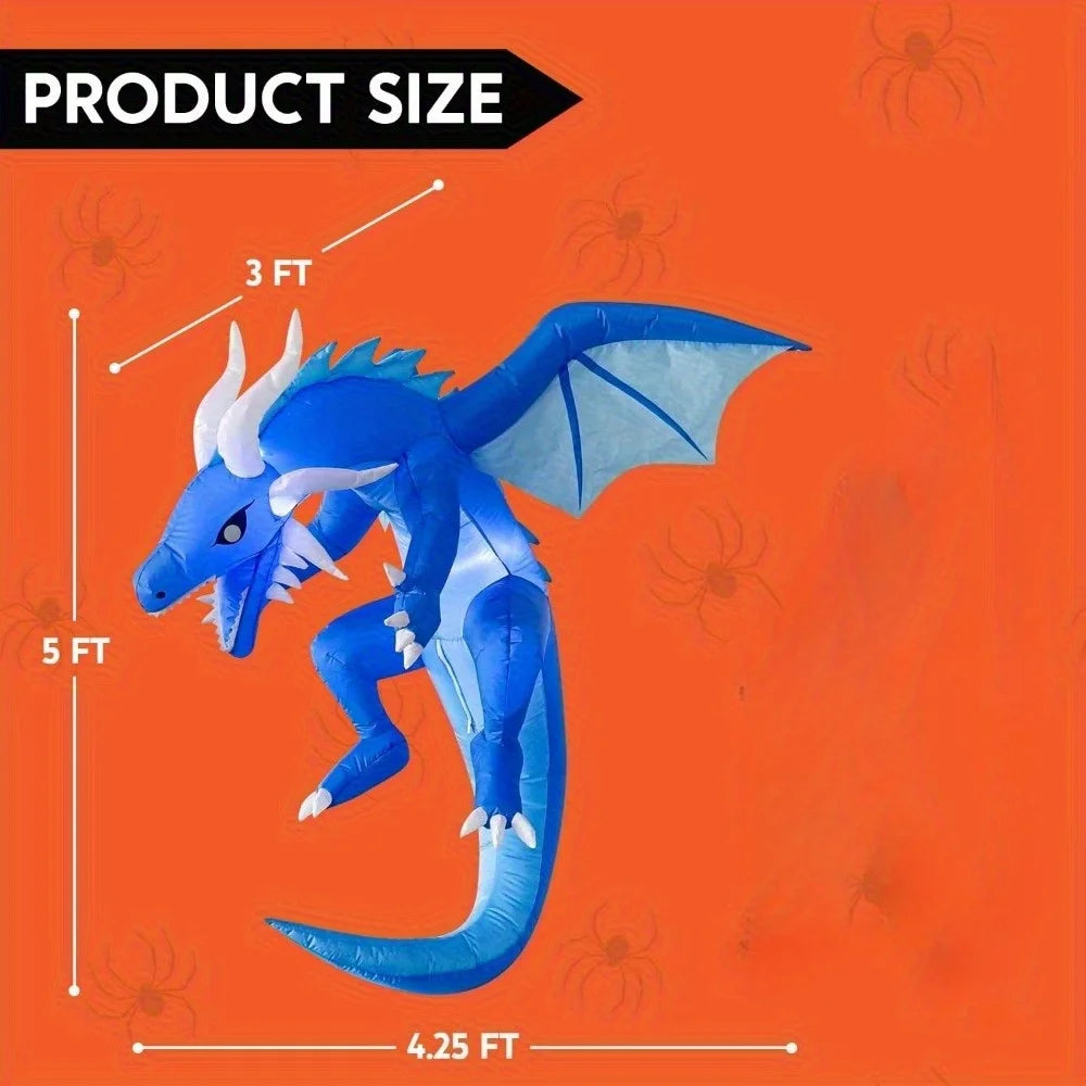 5 Ft Tall Halloween Inflatables Hanging Ice Dragon Outdoor Decorations, Hanging Ice Dragon Blow Up for Yard with Build-in LEDs, Halloween Inflatables Party Supplies Outdoor Decor for Yard