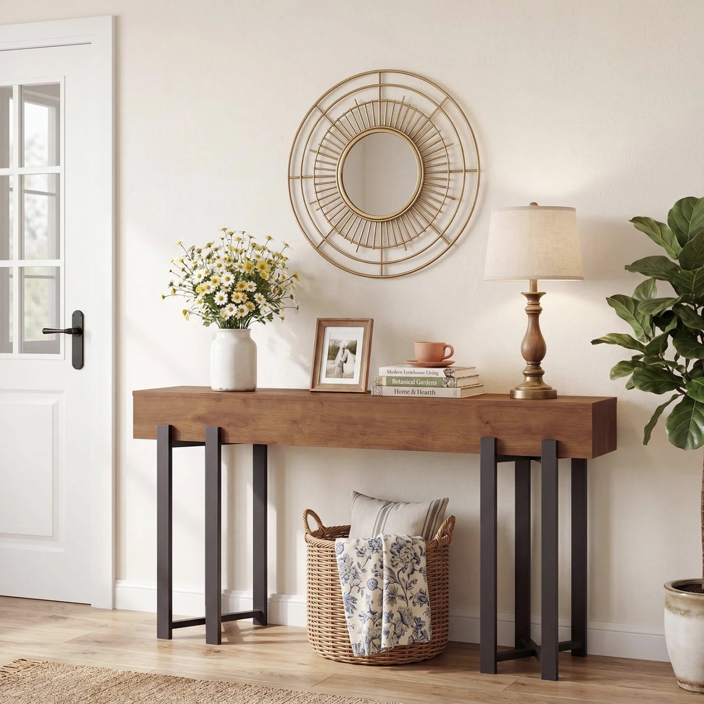 63" Modern Console Table, Wooden Entryway Table with Metal Legs, Narrow Behind Couch Table, Sofa Table for Corridors, Living Room, Hallway