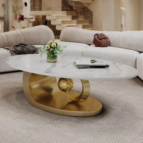 Modern Faux Marble Sintered Stone Coffee Table With Stainless Steel Base