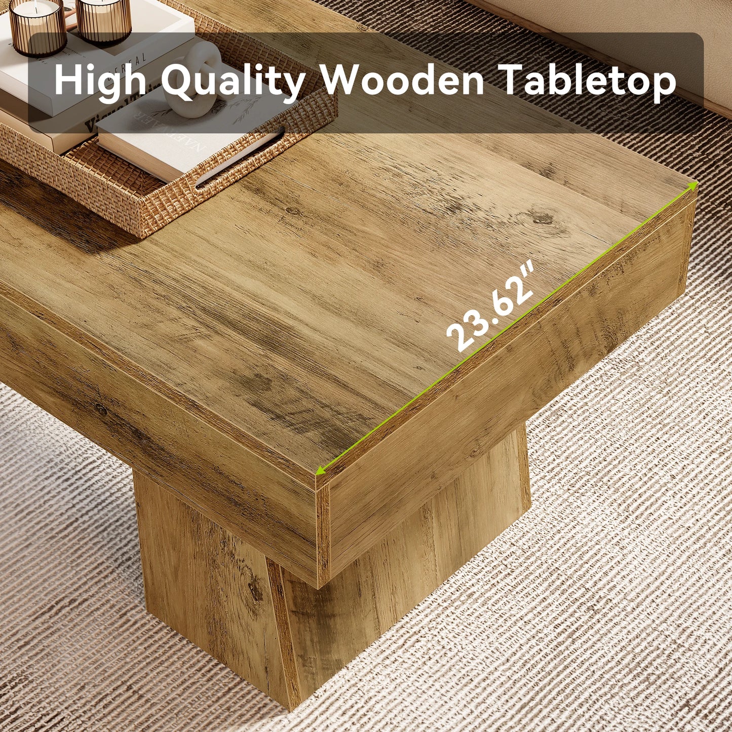 Tribesigns Vintage Coffee Table, 120cm Wooden Accent Center Tables with Thick Base, Modern Low Cocktail Tea Furniture for