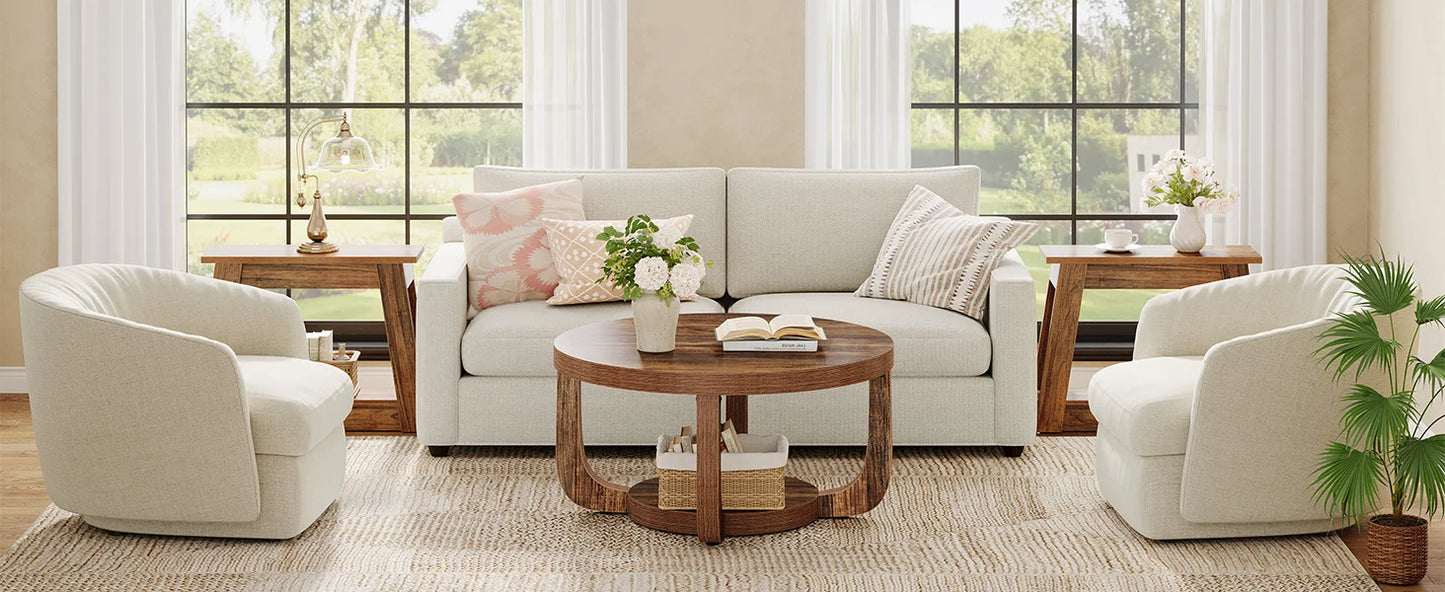 Tribesigns Round Coffee Table, 2-Tier Circle Coffee Table with Storage, Modern Wooden Accent Center Table for Living Room