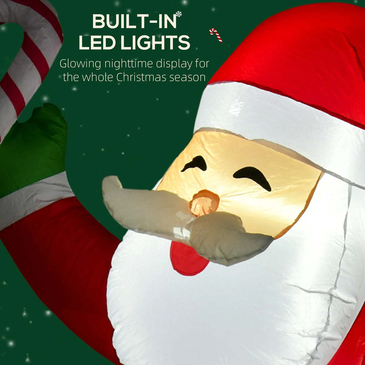HOMCOM 8' Christmas Inflatable Santa Claus with Candy Cane, Outdoor Blow-Up Yard Decoration with LED Lights Display