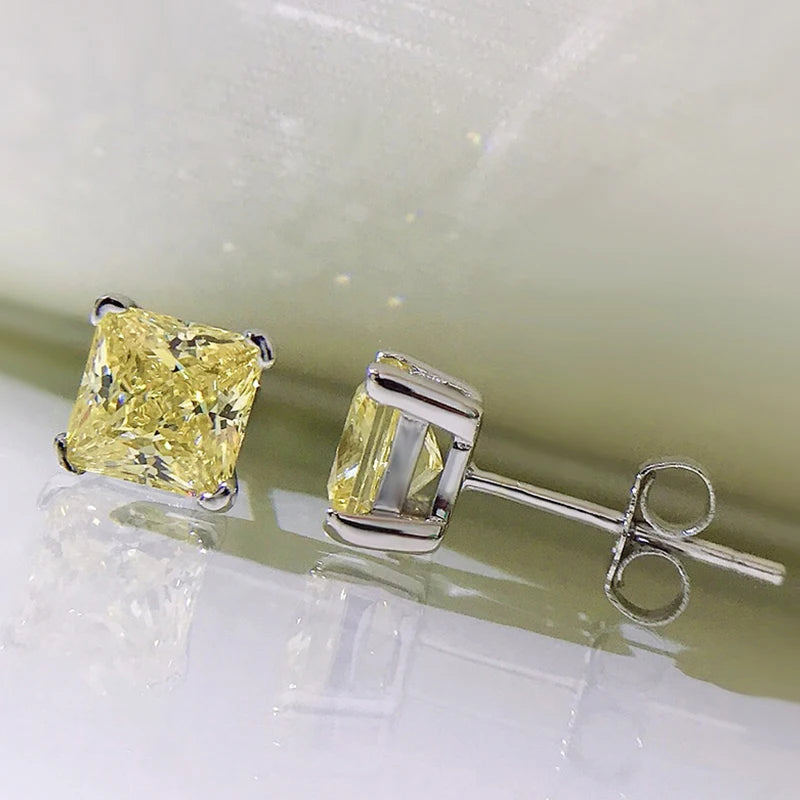 925 Sterling Silver Ladies Classic Four-Prong Ear Stud Princess Cut Fashion Simple Zircon Earrings for Women Fine Jewelry Gift