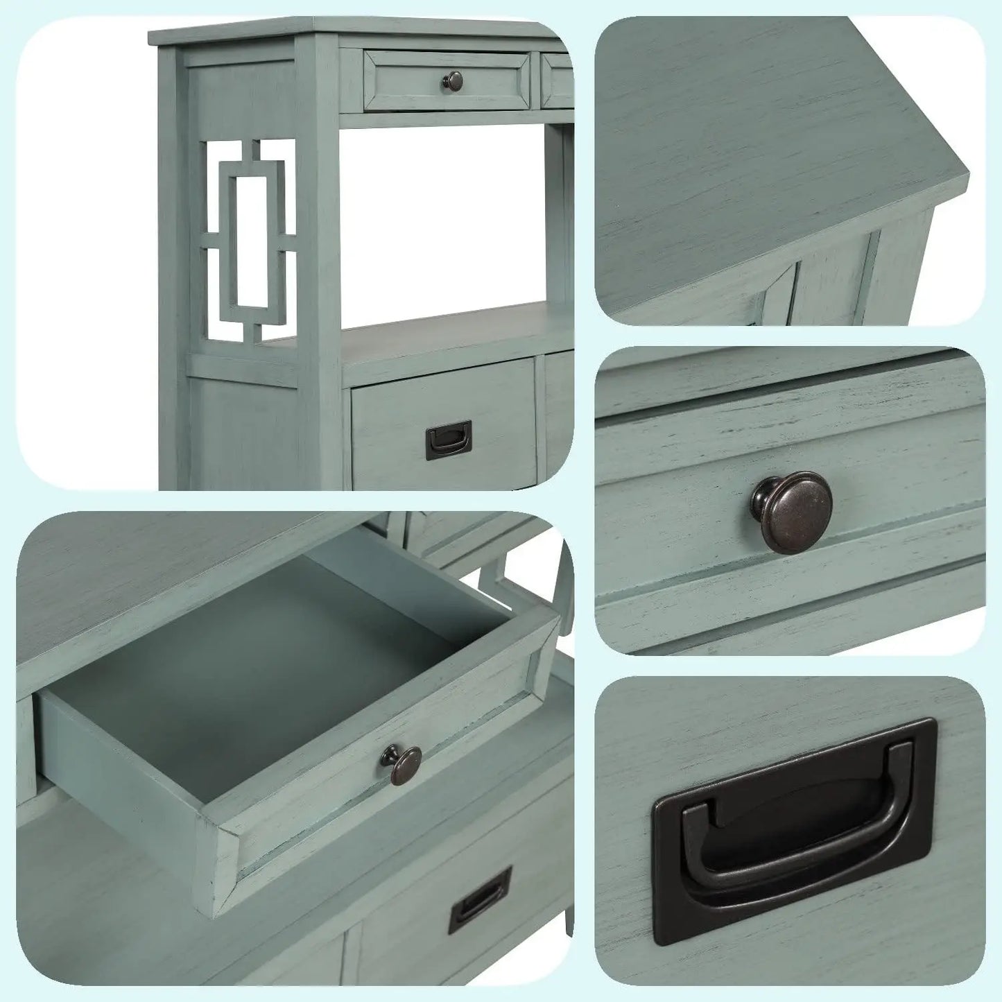 36 Inch Country Farmhouse Console Table with 4 Drawers and 1 Storage Shelf Pine Wood Suitable