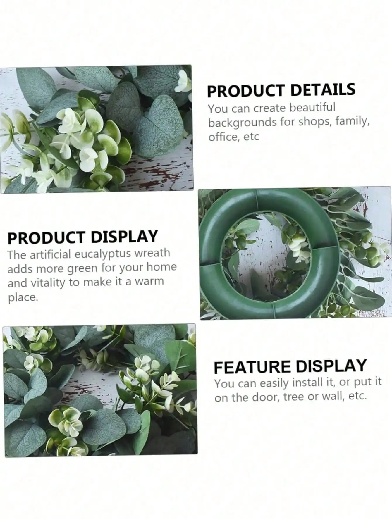 1pc Green Eucalyptus Wreath, Artificial Rustic Style Wreath, Suitable For Door, Wall, Window Decor
