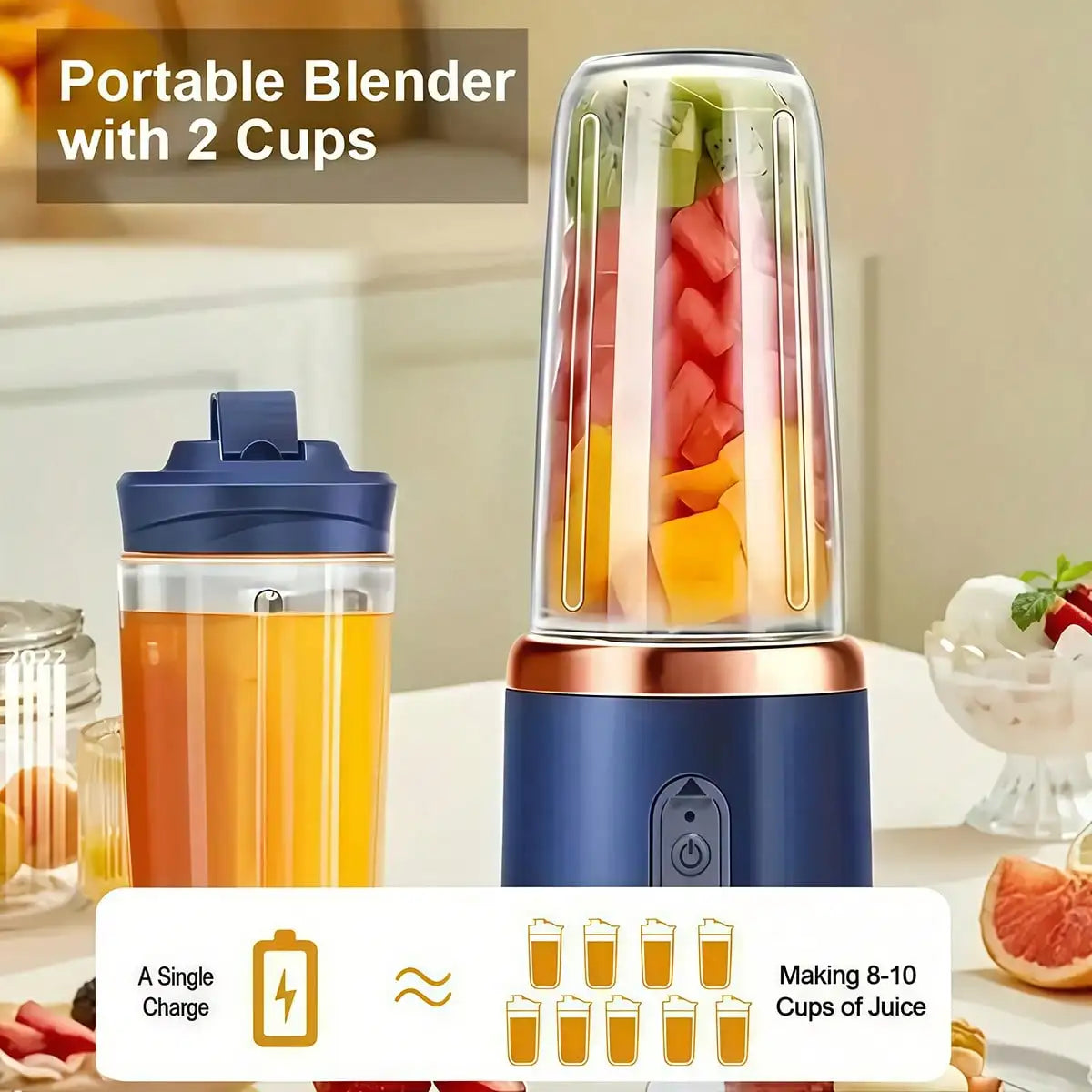 2-Cup Multi-Functional Electric Juicer, Blender, Juicer With 6 Blades - Wireless, Portable, USB Charging - Perfect For Smoothies And Vegetable Juices. Great Kitchen Accessory And Gift For Health Enthusiasts
