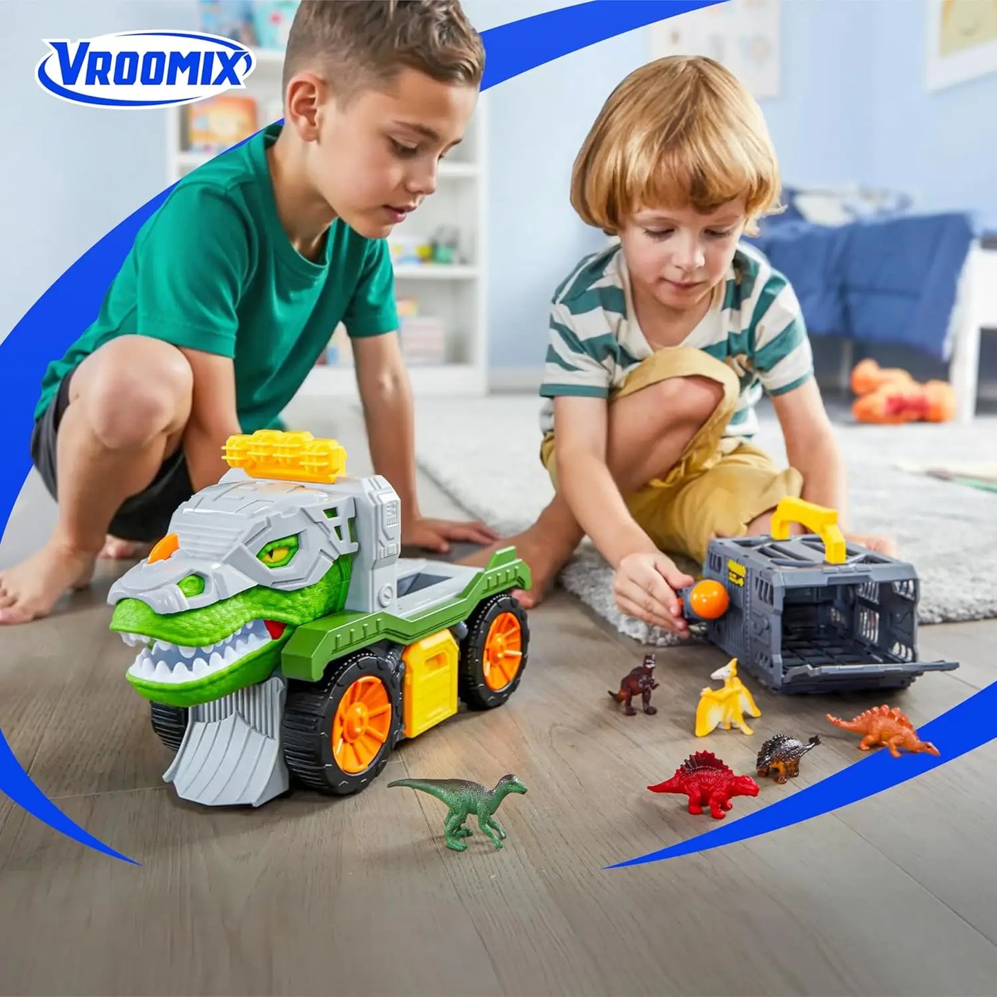 JOYFY Dinosaur Carrier Truck with 2 Pcs Cars and 6 Pcs Figures for Toddlers 3 4 5+ Year Birthday Christmas Gifts Toys