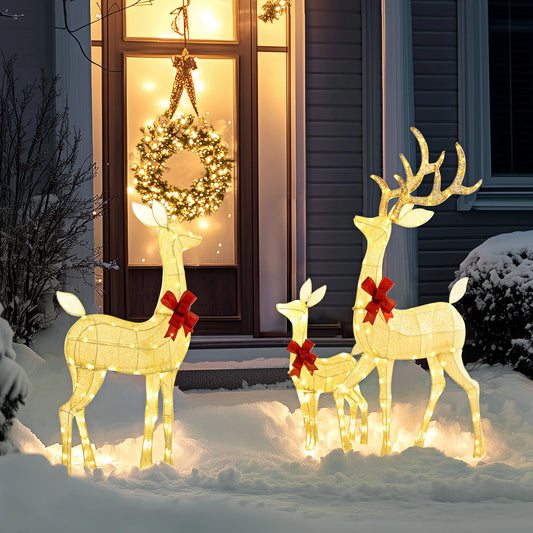Outsunny Light up Christmas Deer Family Set of 3 with Led Lights Silver