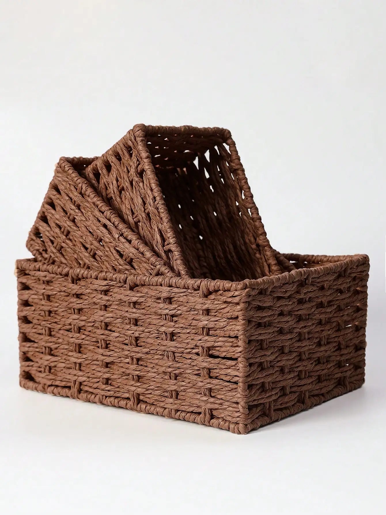 1pc/3pcs Desktop Storage Box, Handmade Rattan Woven Organizer Tray For Cosmetics, Keys, Snacks, Home Living Room, Bedroom, Study, Office, S/M/L Sizes Available,For Back To School
