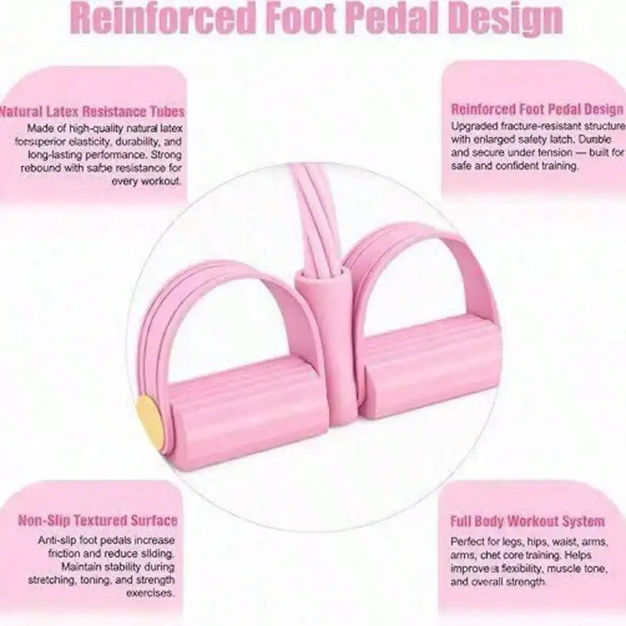 4 Tubes Pedal Resistance Bands, Heavy Duty Leg Hip Booty Trainer, Portable Home Gym Pilates Fitness Equipment For Women Full Body Workout