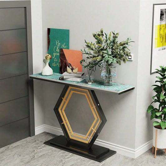 Modern Console Entryway Table with Geometric Base Sintered Stone Top 47.2” Long