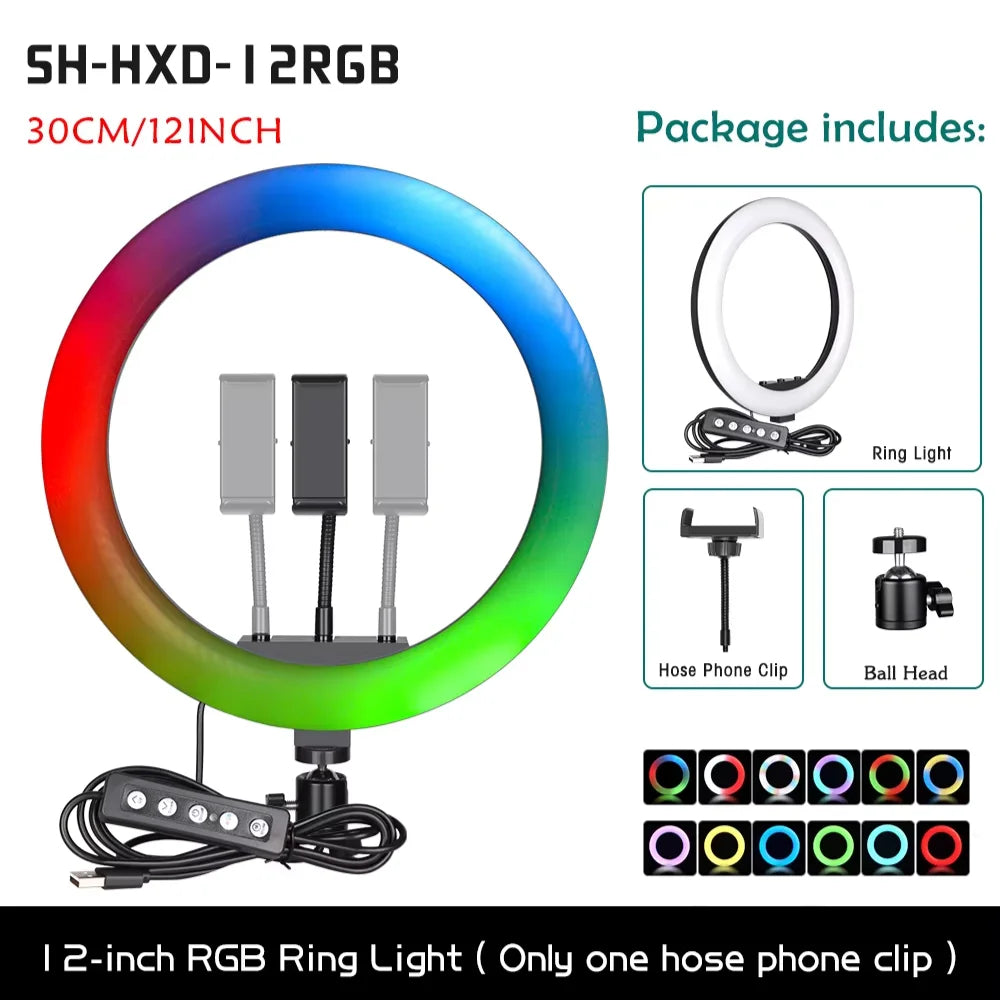 SH 10inch Ring Lamp Photography LED Ring Light Selfie Ring Lighting with Tripod Stand for Smartphone Youtube Makeup Video Studio