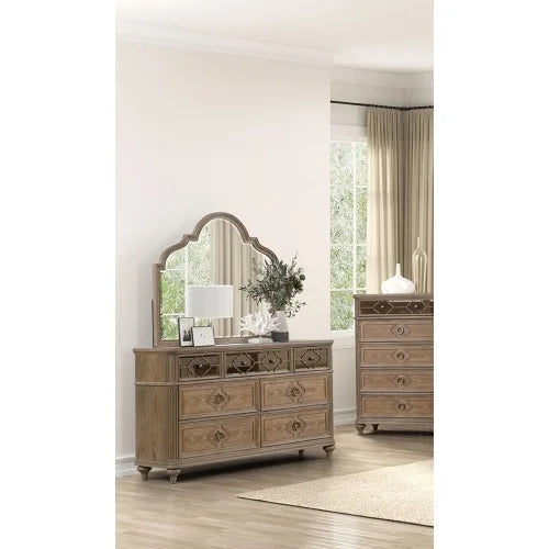 Rustic Oak Dresser With Solid Wood Dovetail Drawers And Mirror Panel