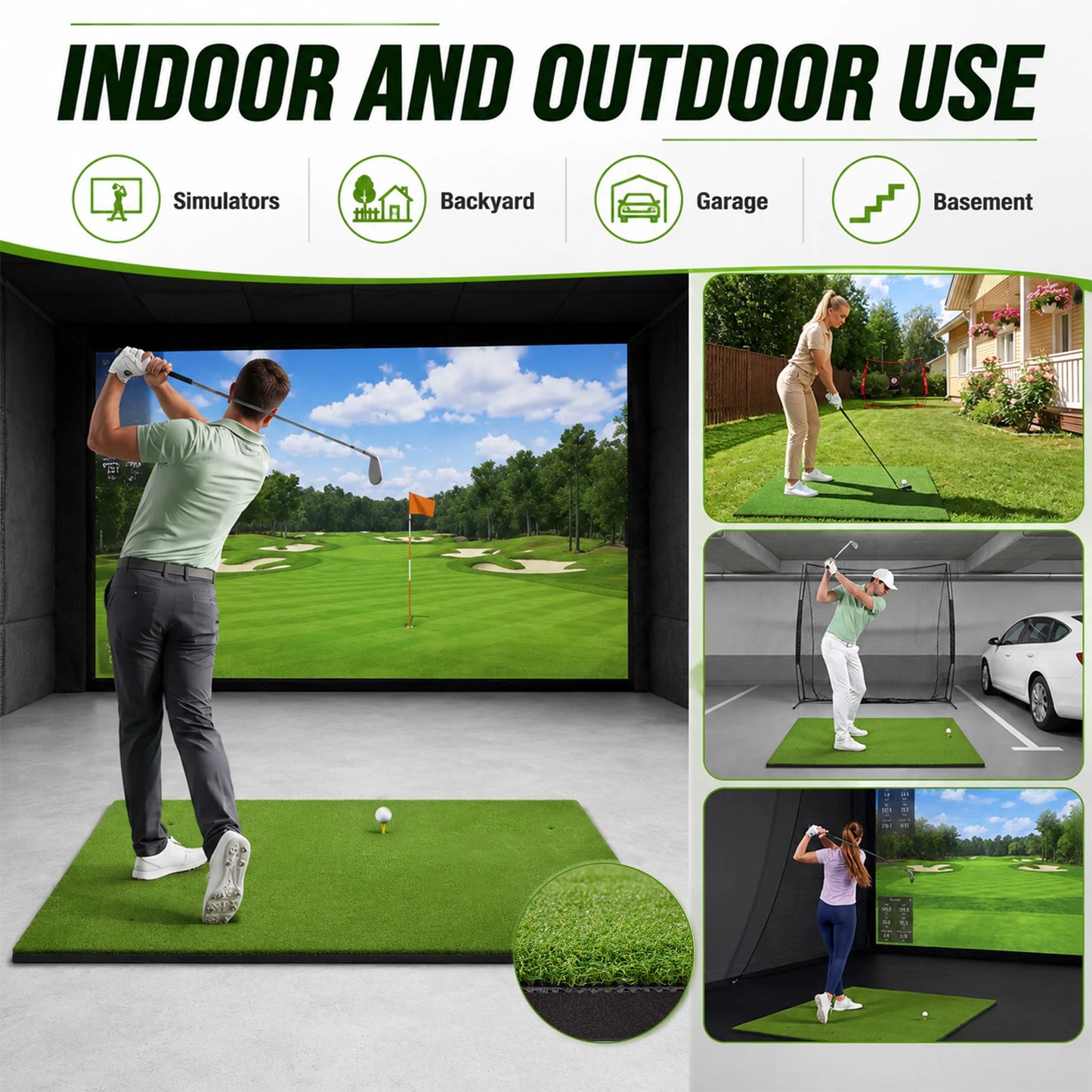 Heavy Duty Golf Hitting Mat 5x4 FT Large Practice Area Commercial Grade Synthetic Turf Training Aid Shock Absorption Non Slip Backing for Indoor Outdoor Driving Range Simulator Backyard Garage with Balls and Tees