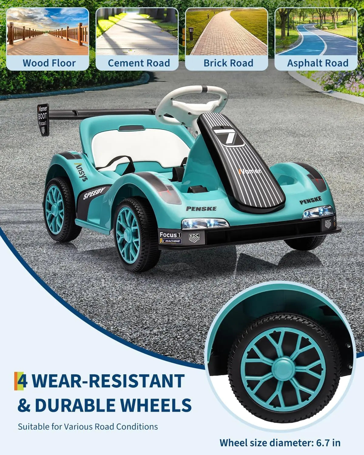 Drift Kart for Kids Electric Ride on Car with Dual Motor 6v Battery-Powered Racing Go Kart with Remote Control, LED Lights,