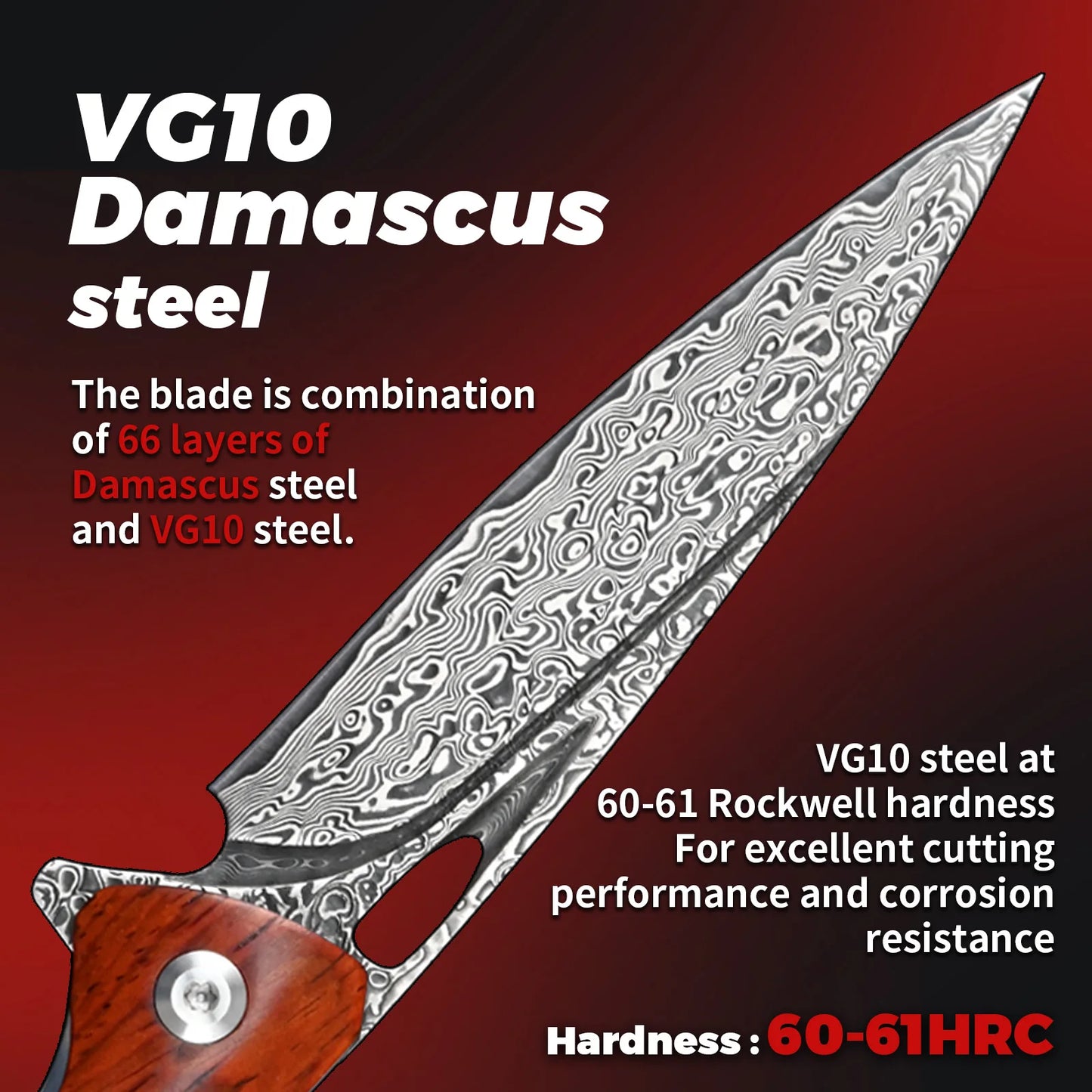 SDOKEDC VG10 Damascus Steel Folding Knives Multitool Edc Hand Tools Camping Knife Outdoor Survival Mens Gifts Rosewood Handle