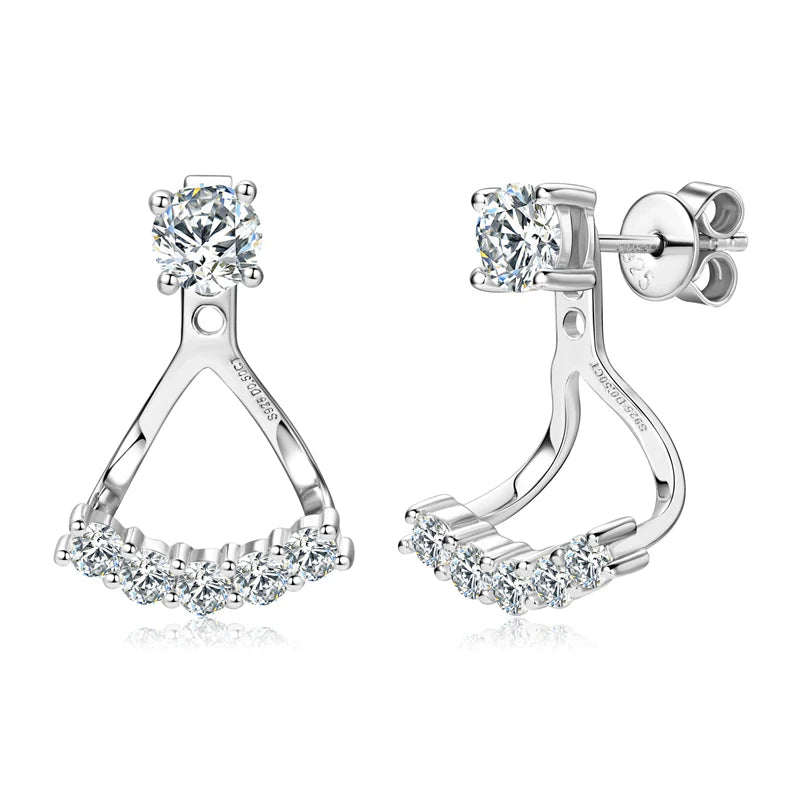 Versatile Earrings Jacket for Women 925 Sterling Silver Moissanite Front Back Double Sided Stud Earrings Temperament Jewelry