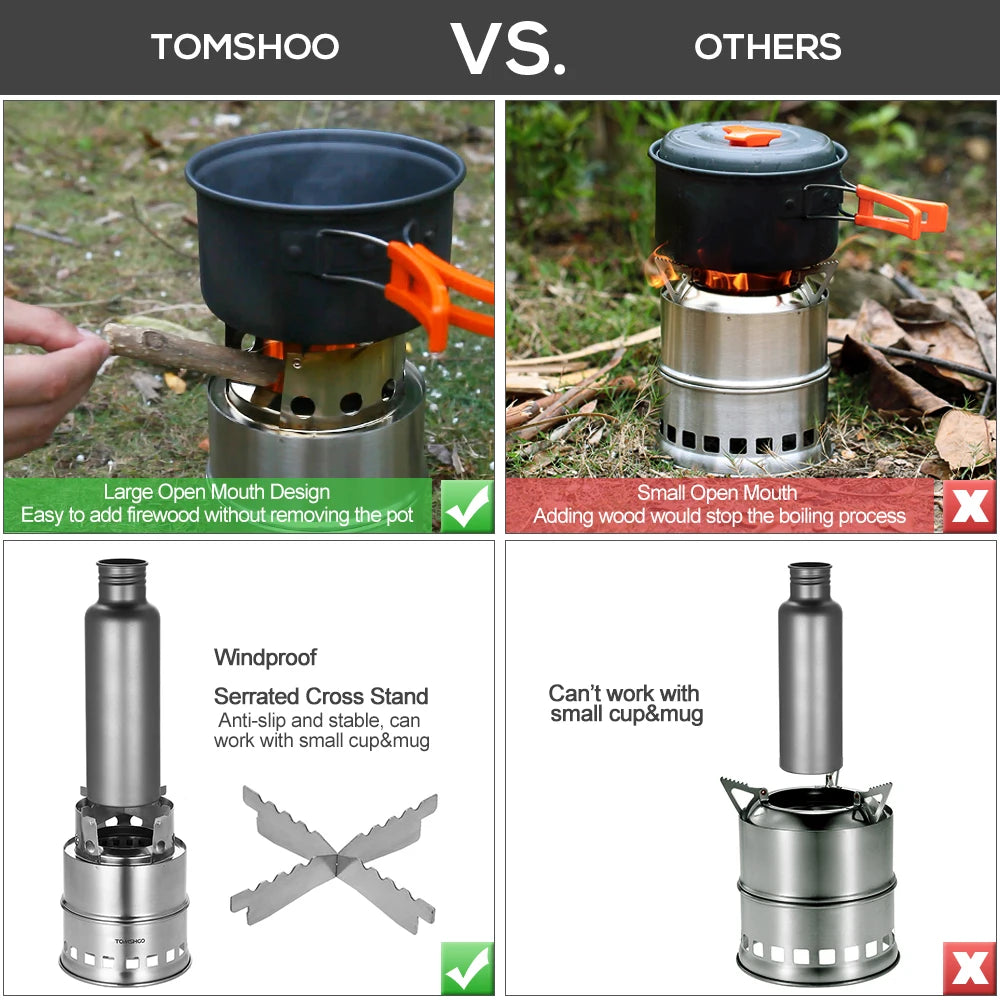 Upgrade Camping Stove & Backpacking Stove with Wood Ash Plate & Foldable Handle , Portable Folding Windproof Wood Burning Stove