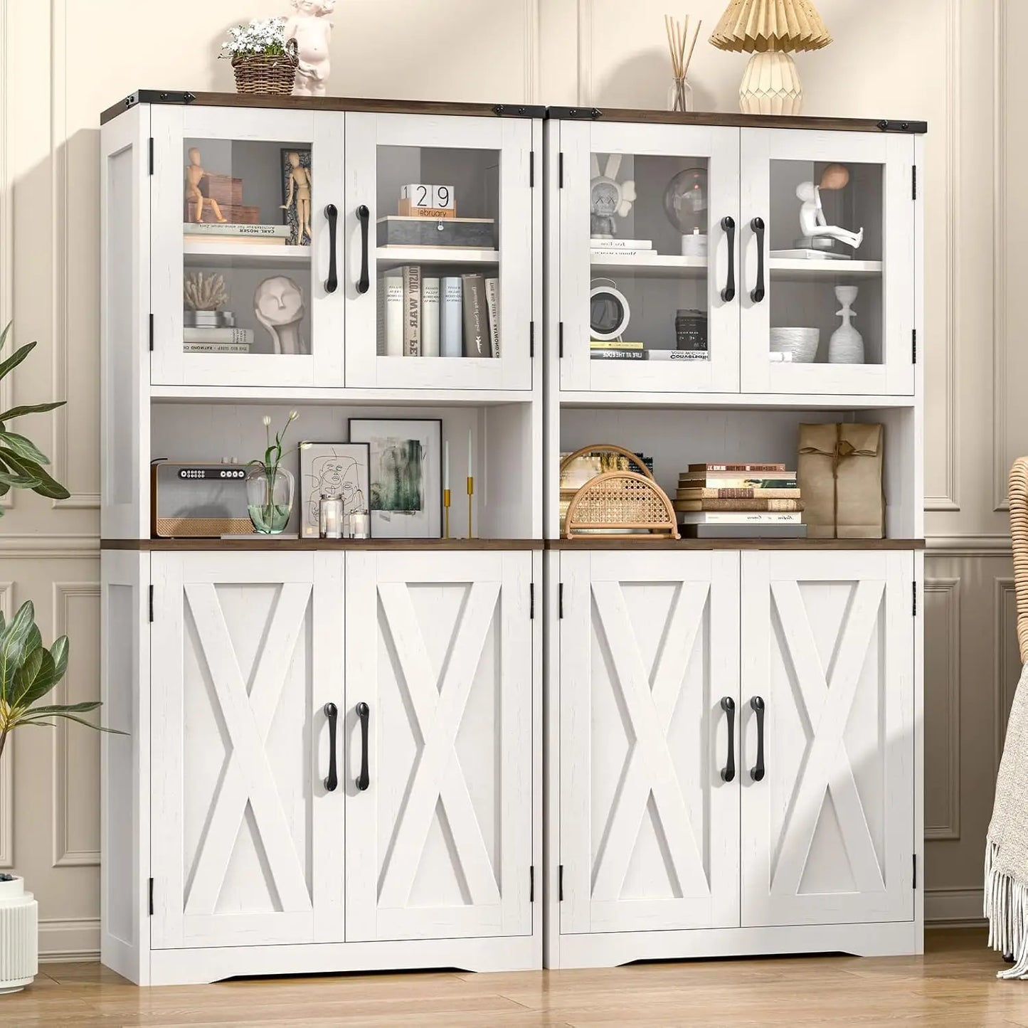 Vabches Storage Cabinet with Doors&Adjustable Shelves Farmhouse Kitchen Pantry Wooden Storage Cabinet for Living Room Bathroom