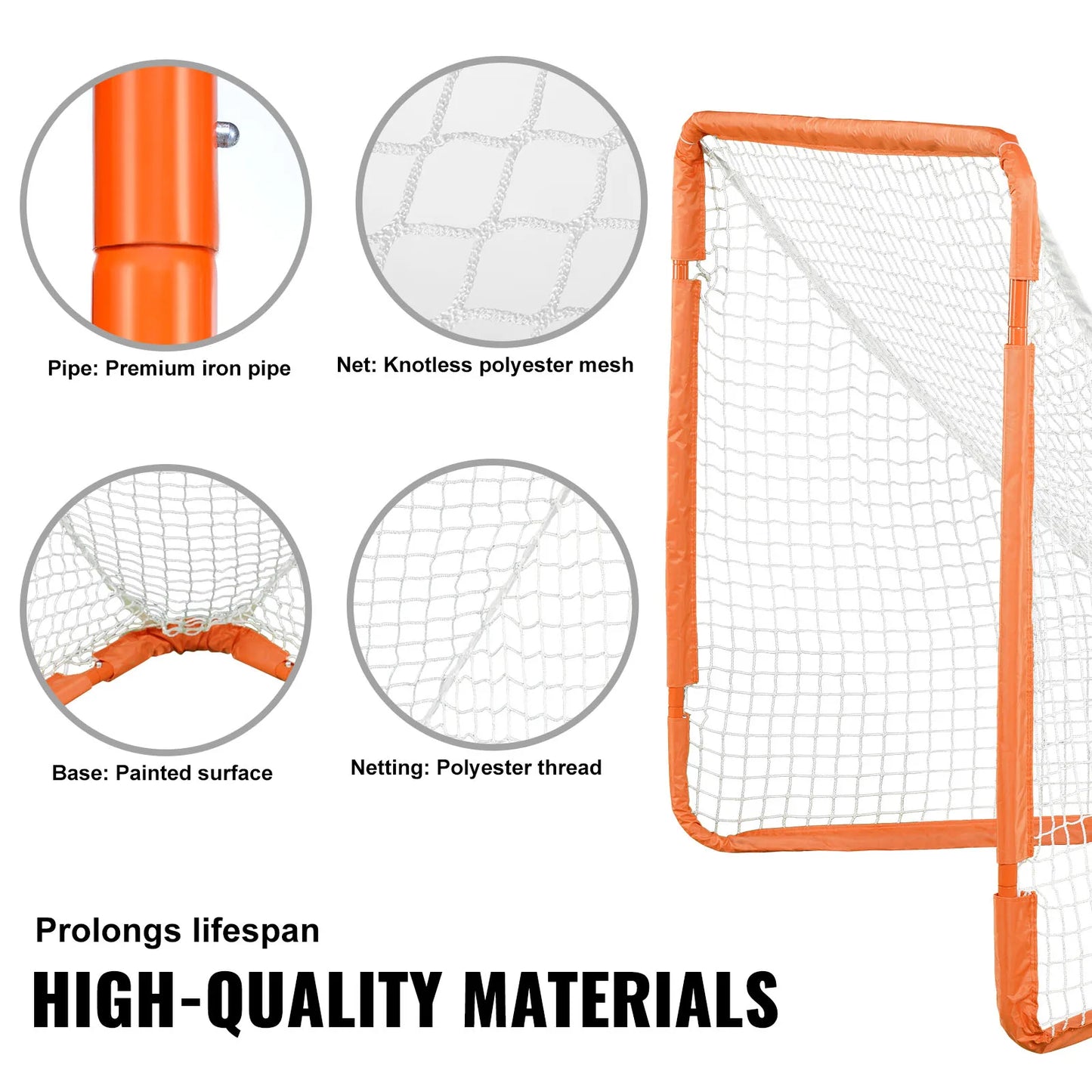 SucceBuy 4/6FT Lacrosse Goal Small Kids Folding Portable Iron Frame Backyard Training Equipment For Youth Training Orange