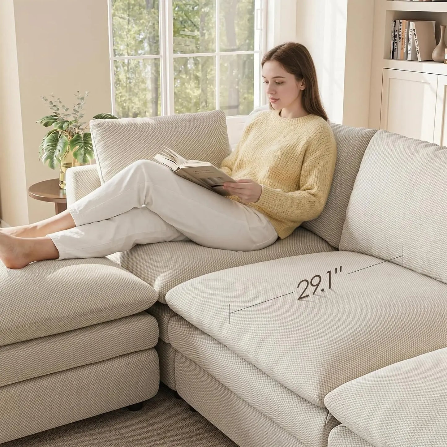 97" Modular L-Shaped Cloud Sofa, 29.1" Deep Seat & Movable Ottoman for Living Room, Custom