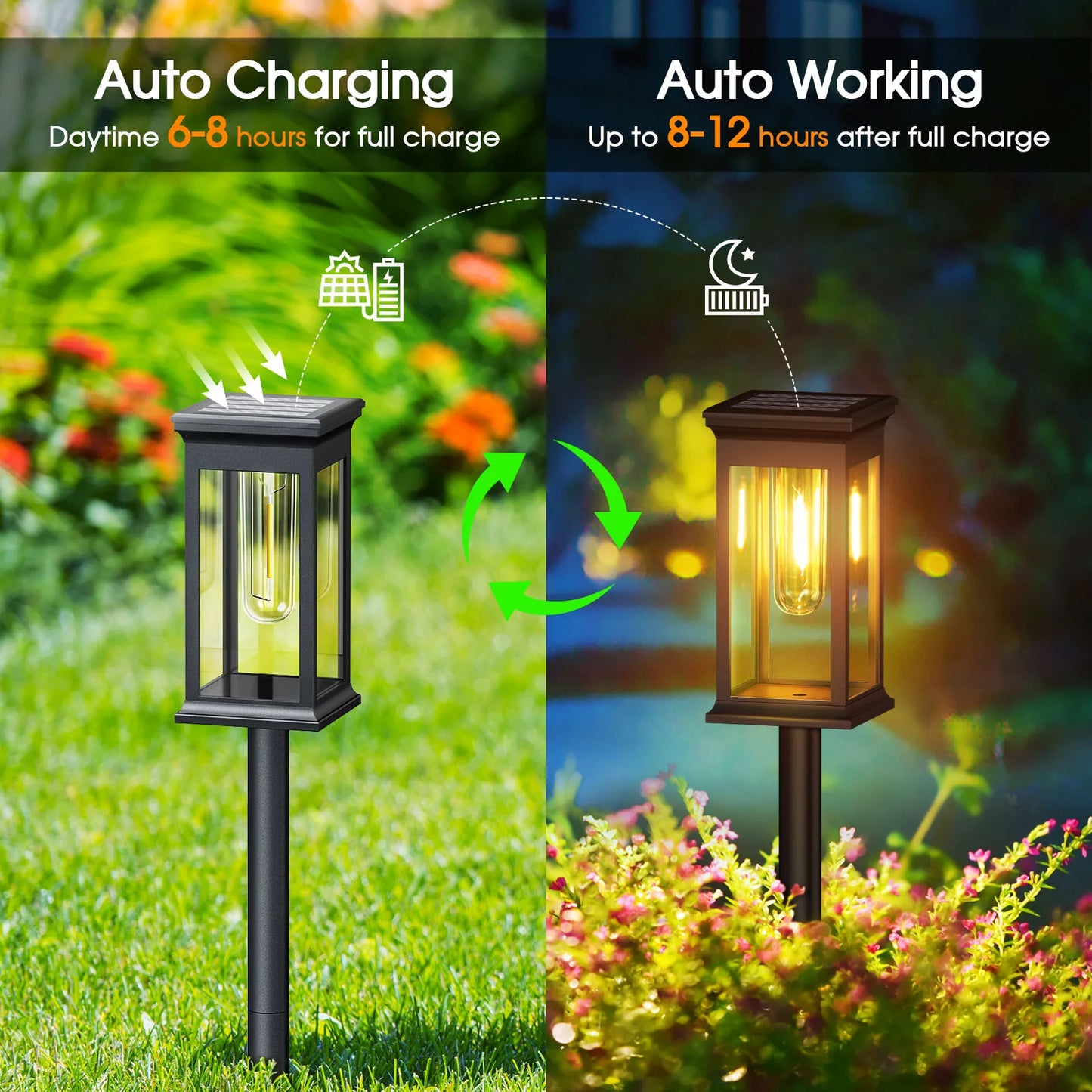 6/12 Pack [Upgraded] Solar Lights, 2700K Warm White, Super Bright 12Hrs, for Yard/Garden Walkway