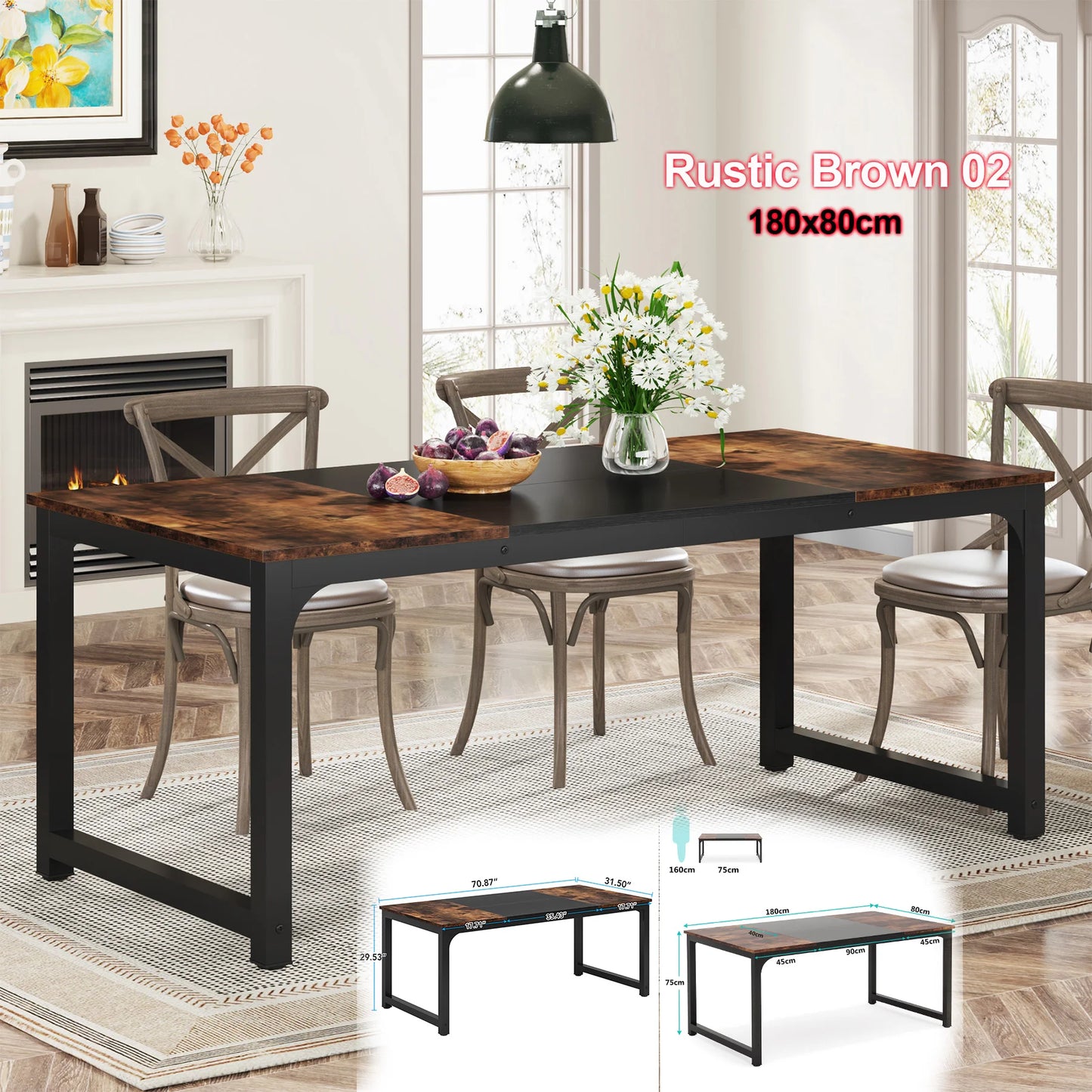 Tribesigns Dining Table, Industrial Kitchen Table for 6-8 Person, Rectangular Dinner Table for Dining Room