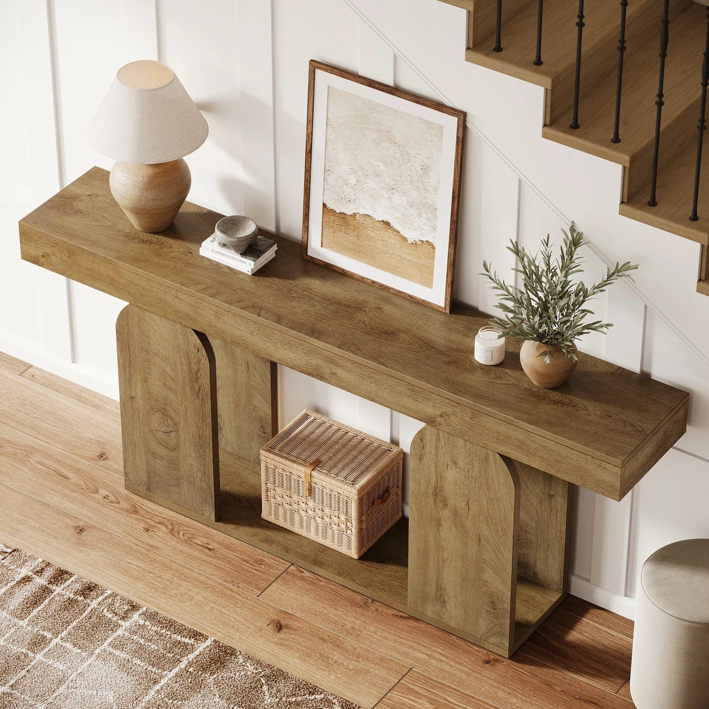 Tribesigns Farmhouse Wood Console Table, 70.9-Inch Entryway Accent Table with U-Shaped Base, 2-Tier Extra Long Sofa Tables for Entrance, Hallway, Living Room (Light Brown)