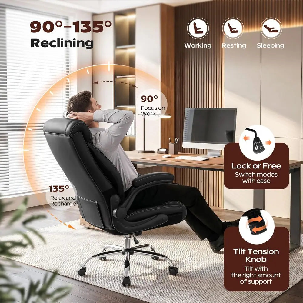 Big And Tall Ergonomic Breathable Leather Office Chair With Lumbar Support