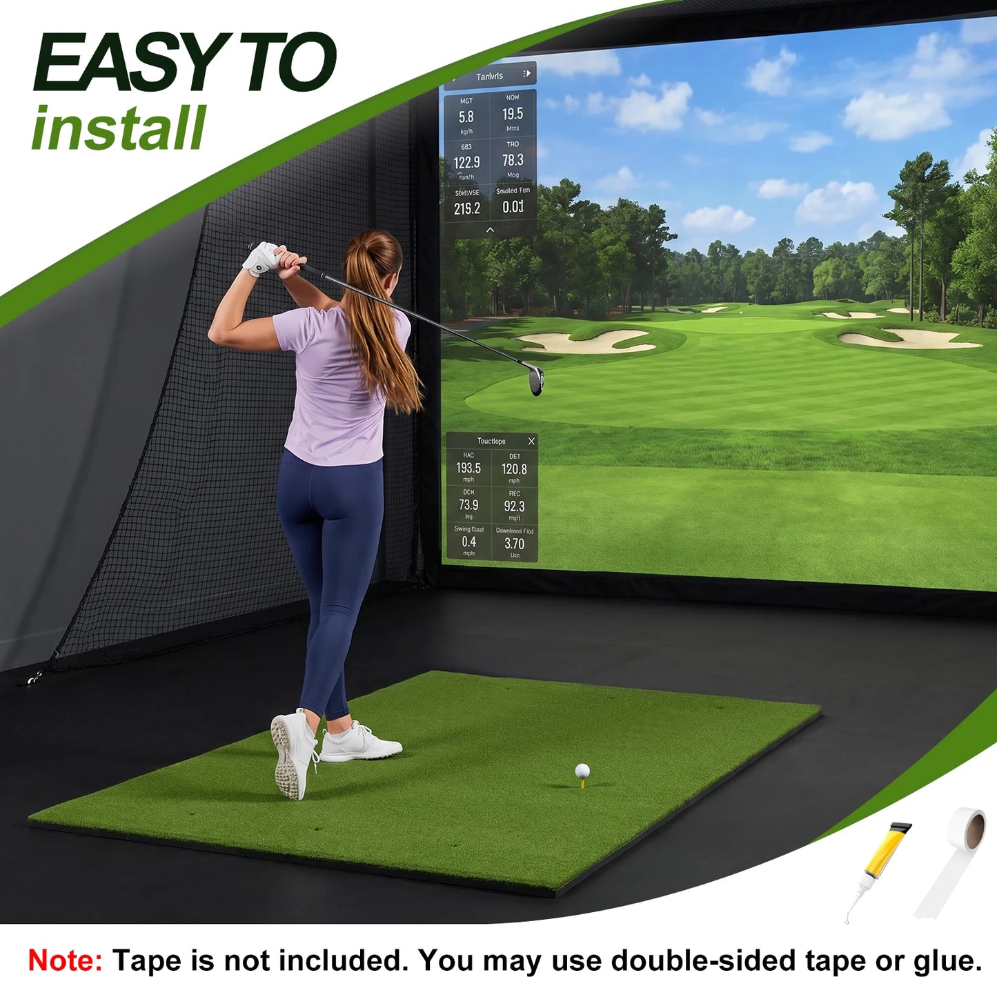 Heavy Duty Golf Hitting Mat 5x4 FT Large Practice Area Commercial Grade Synthetic Turf Training Aid Shock Absorption Non Slip Backing for Indoor Outdoor Driving Range Simulator Backyard Garage with Balls and Tees