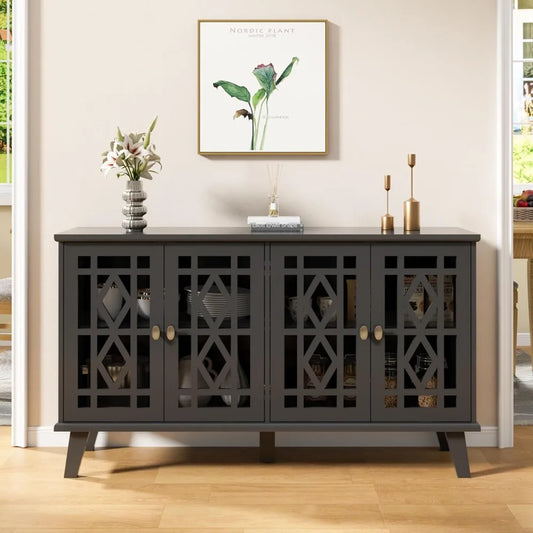 52" Buffet Cabinet with Storage,Sideboard with 4 Doors, Skeletonized Coffee Bar with Storage, Sideboard Cabinet for Dinning Room