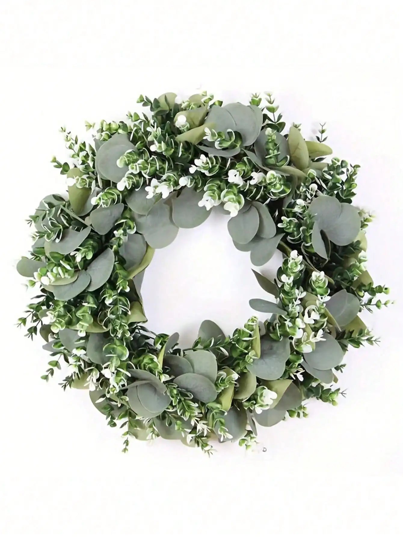 1pc Green Eucalyptus Wreath, Artificial Rustic Style Wreath, Suitable For Door, Wall, Window Decor