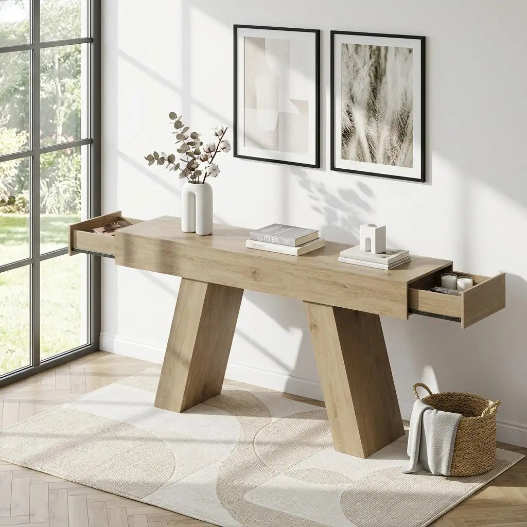 63-Inch Long Console Table with Storage Drawers, Wood Grain Sofa Table Behind Couch, for Entryway, Entrance,, Customized
