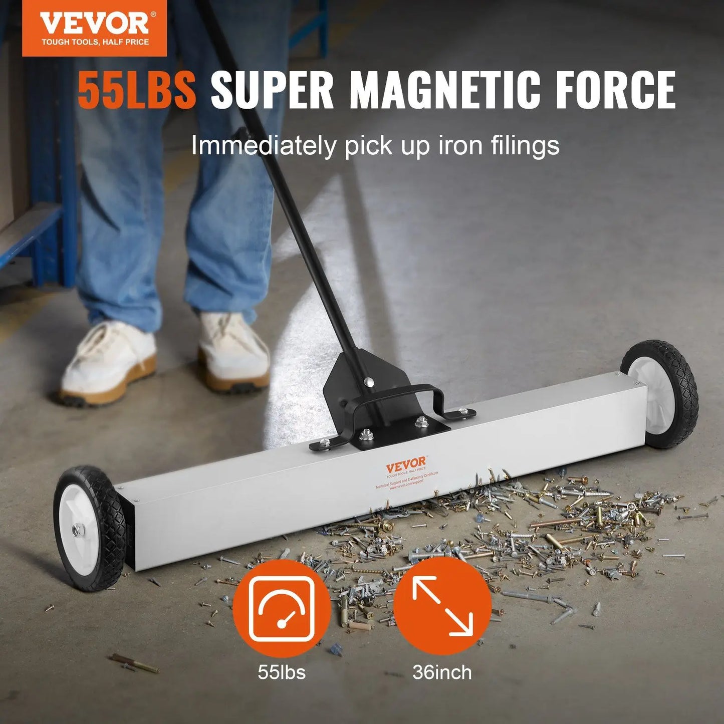55 Lbs Rolling Magnetic Sweeper with 24 Inch Magnet and Telescoping Handle for Workshop Garage Yard Metal Debris Cleanup