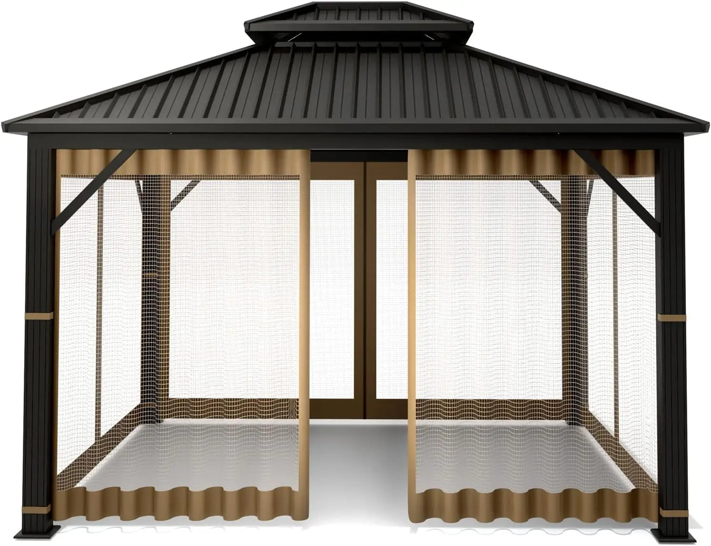 Universal Replacement Mosquito Netting 10' x 10' Outdoor Mesh Netting Screen 4-Panel Sidewall Curtain with Zipper (Khaki)