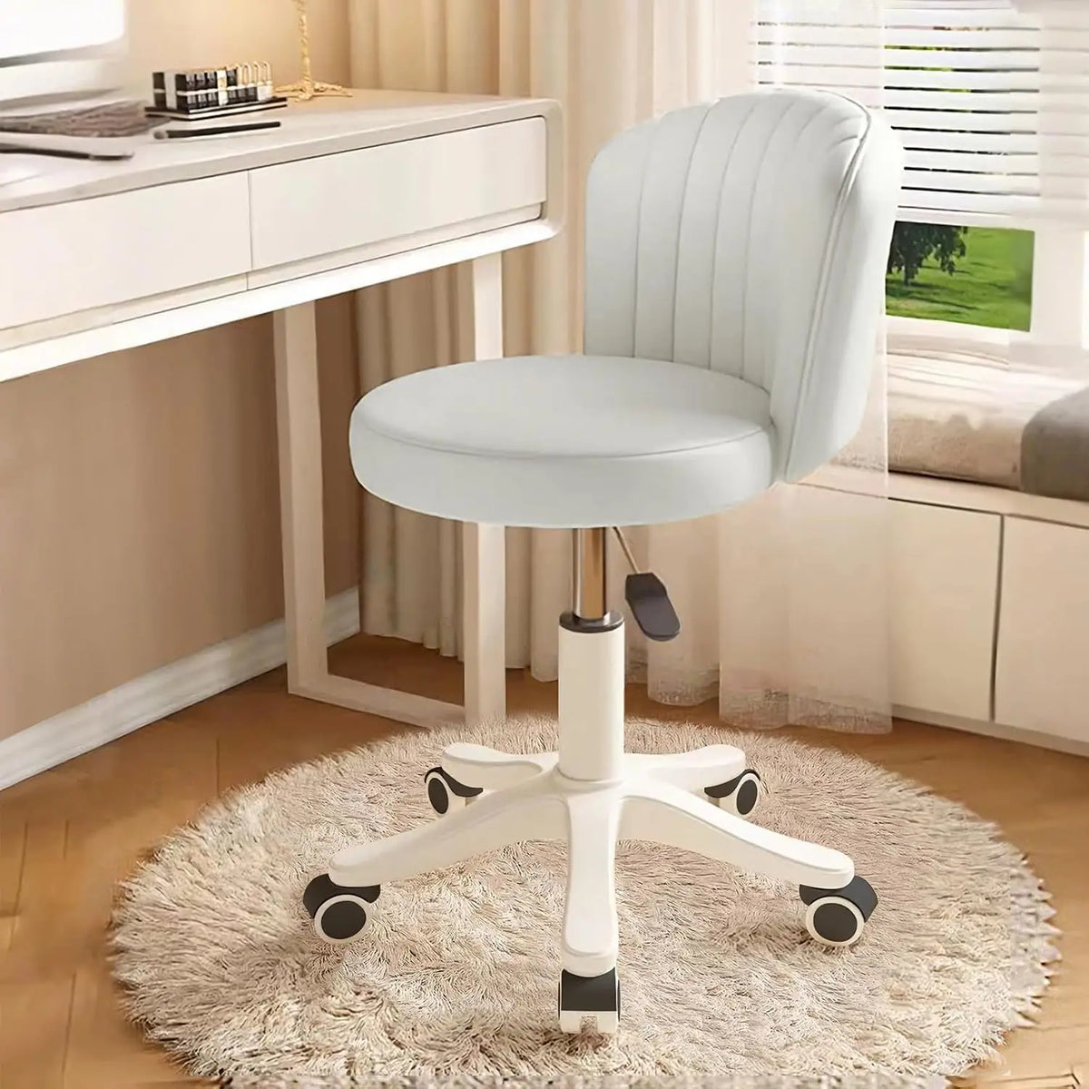 Small Round Armless Rolling Desk Chair Height Adjustable Swivel Vanity Seat