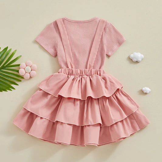 Girls Summer Outfit Sleeveless Floral Print Top with Denim Overall Dress Set for Kids 2-Piece Cute Outfit