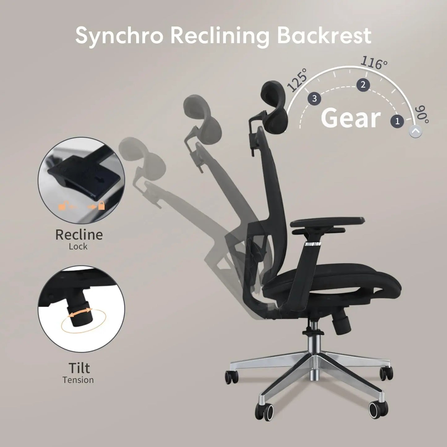 New Ergonomic Mesh Adjustable Lumbar Support Office Chair 120°Tilt High Back Comfortable Computer Chair with Soft Flip Up Arms