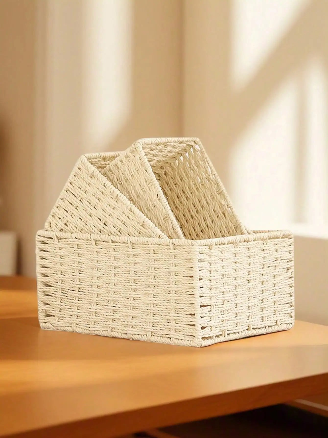 1pc/3pcs Desktop Storage Box, Handmade Rattan Woven Organizer Tray For Cosmetics, Keys, Snacks, Home Living Room, Bedroom, Study, Office, S/M/L Sizes Available,For Back To School