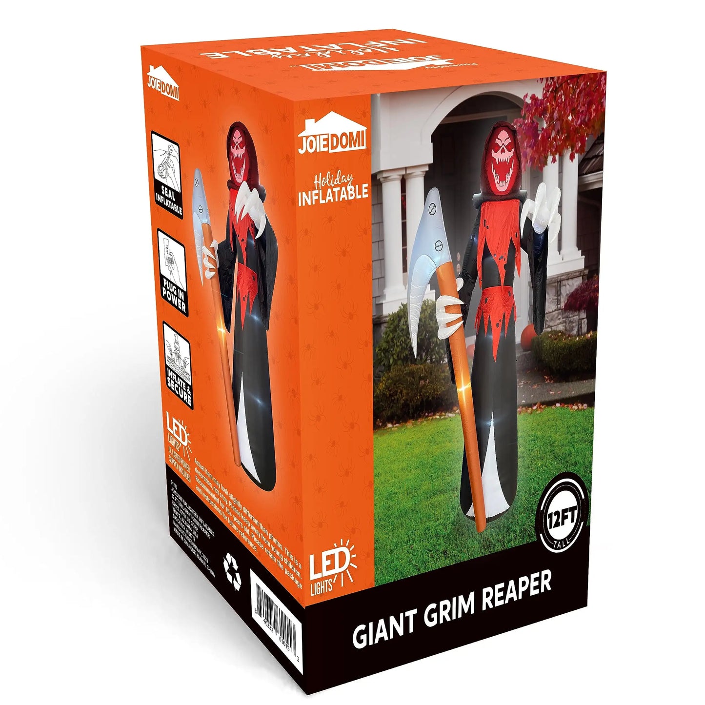12 FT Tall Halloween Giant Grim Reaper Inflatable with Built-in LEDs Grim Reaper with Scythe for Halloween Decorations Outdoor Gift
