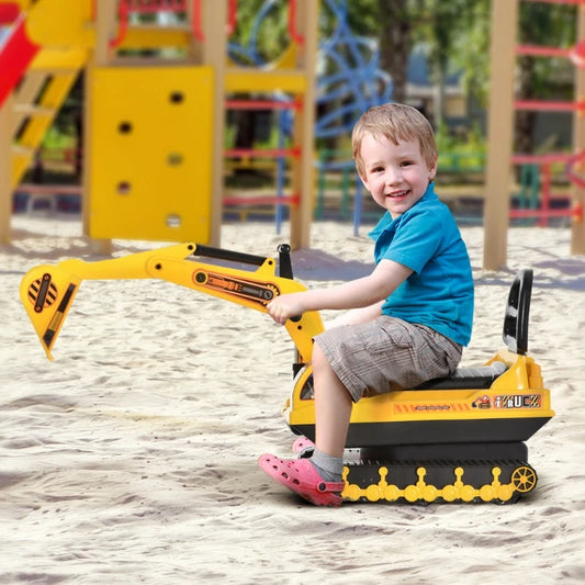 Sit-On Excavator Puller, Children's Excavator Truck with Horn and Underseat Storage, Suitable for Children 18 Months+